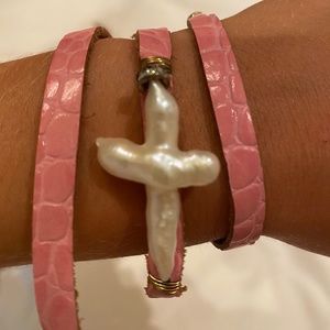 Crocodile pink leather wrap bracelet